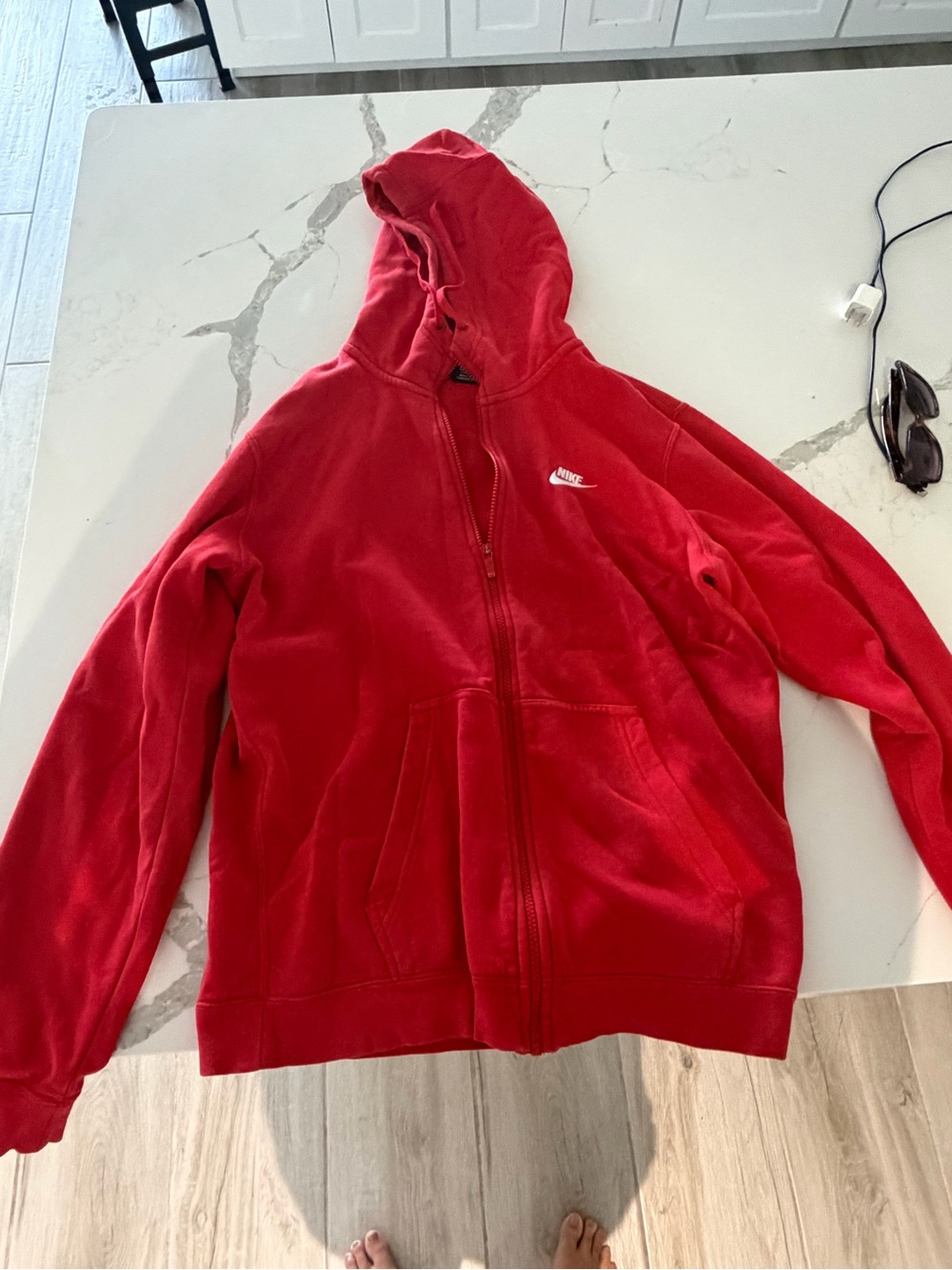 Nike Red Hooded Zip Sweatshirt with Subtle Logo Tag